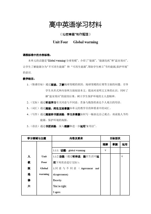 人教版高中英语选修六Unit Four   Global warming