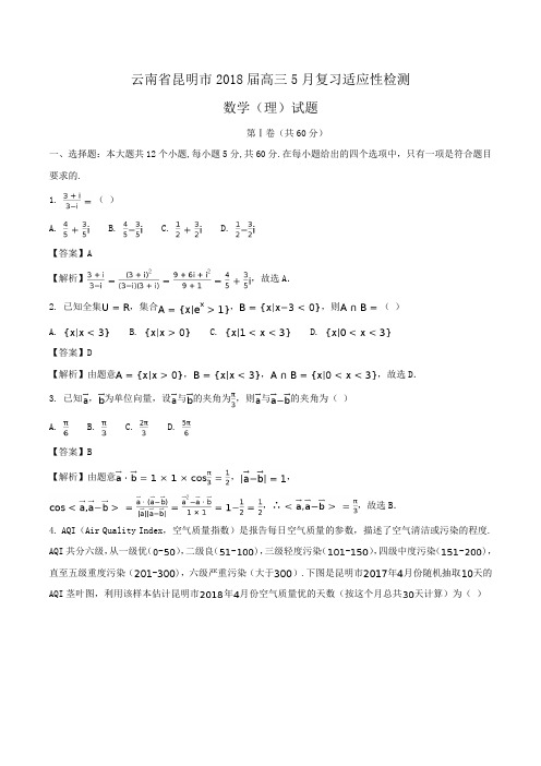 云南省昆明市2018届高三5月复习适应性检测数学(理)试题Word版含解析