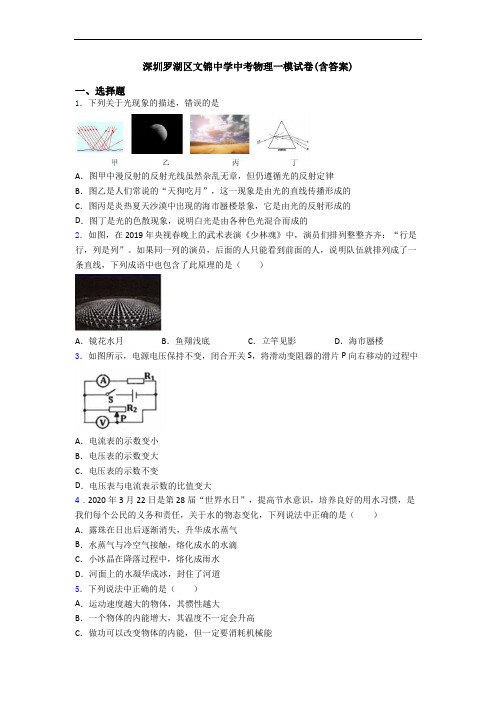 深圳罗湖区文锦中学中考物理一模试卷(含答案)