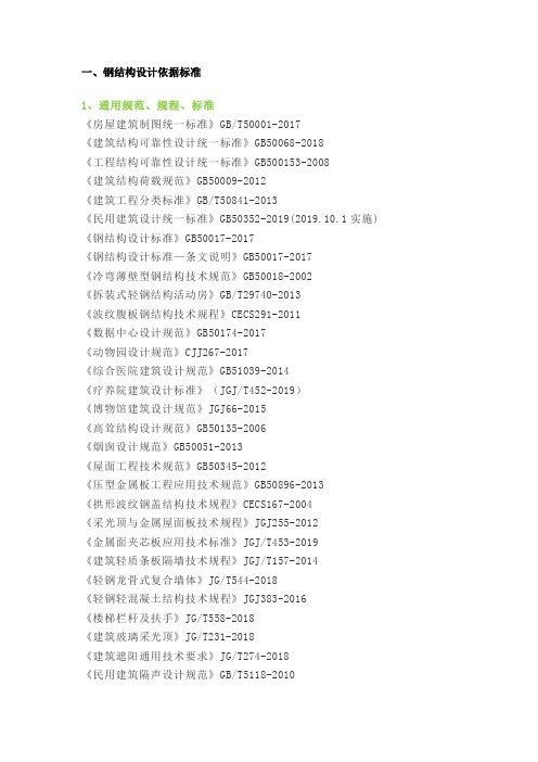 钢结构专业标准、规范、规程、图集目录
