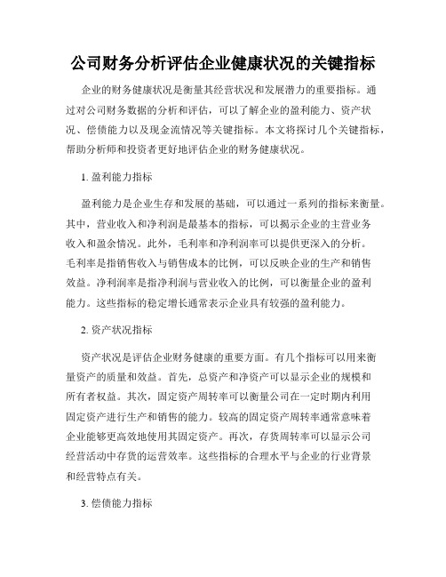 公司财务分析评估企业健康状况的关键指标