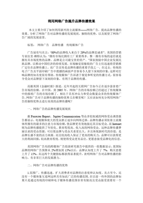 利用网络广告提升品牌传播效果