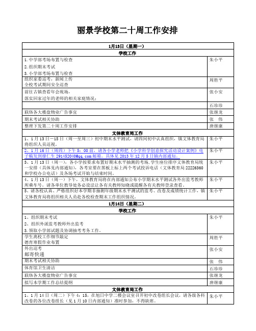 丽景学校13-14上第二十周工作安排