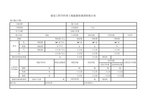 建设工程节约型工地能源资源消耗统计表