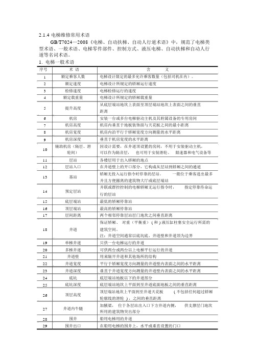 电梯维修常用术语