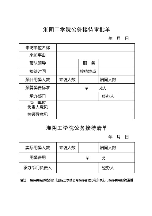 淮阴工学院公务接待审批单