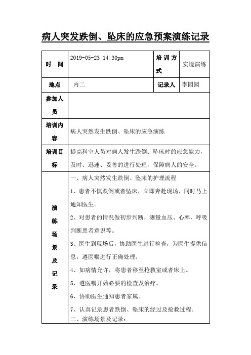 患者发生跌倒坠床的应急预案