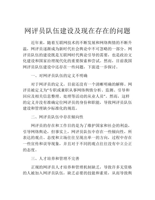 网评员队伍建设及现在存在的问题