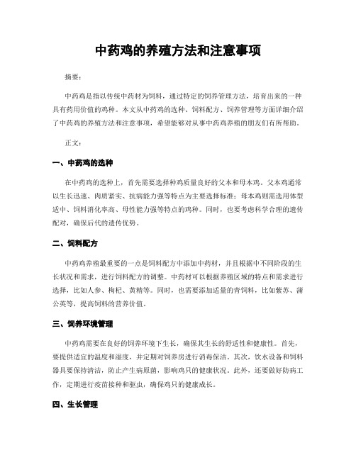 中药鸡的养殖方法和注意事项