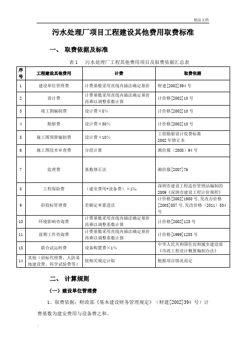 污水处理厂工程其他费用取费标准、计算规则