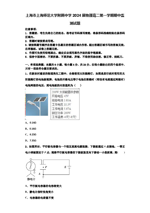 上海市上海师范大学附属中学2024届物理高二第一学期期中监测试题含解析