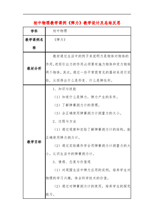 初中物理教学课例《弹力》教学设计及总结反思