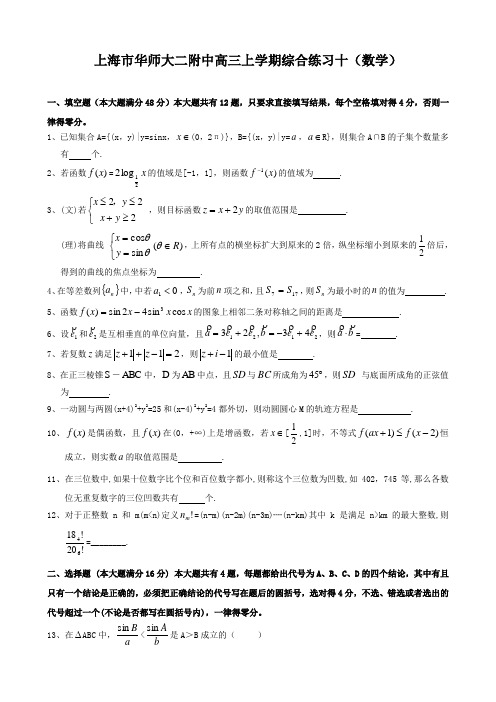 上海市华师大二附中高三上学期综合练习十(数学).doc