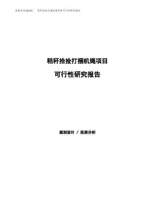 2020年秸秆拾捡打捆机绳项目可行性研究报告