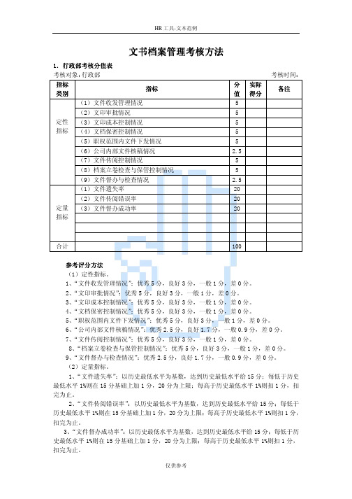 办公室档案管理考核指标