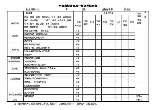 水泵房设备设施一级保养记录表