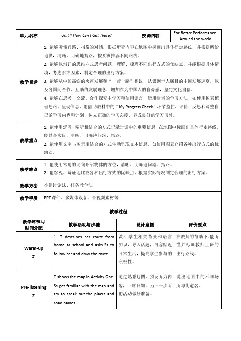 英语基础模块1 学生用书B1U4P4 教案(改)