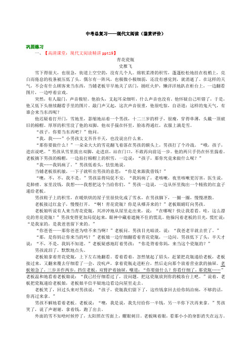 【精品推荐】中考语文总复习——现代文阅读(鉴赏评价)巩固练习(含答案)