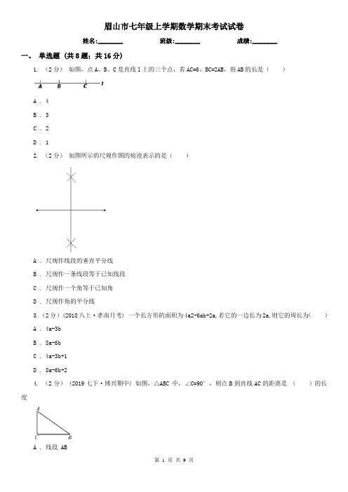 眉山市七年级上学期数学期末考试试卷