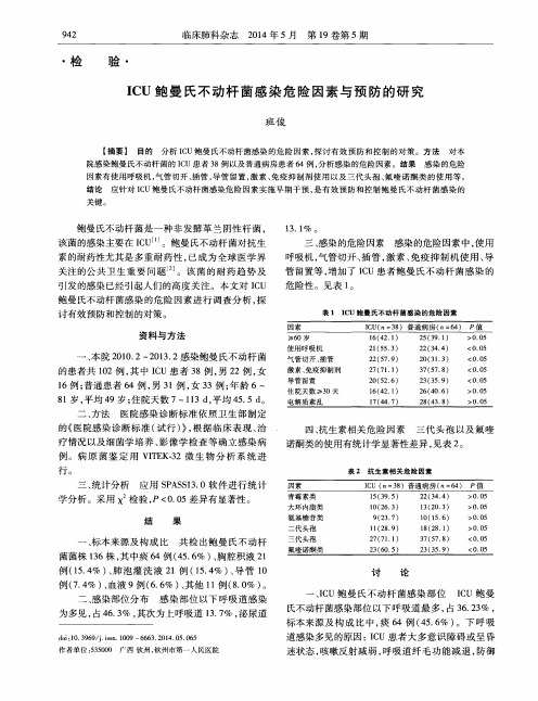 ICU鲍曼氏不动杆菌感染危险因素与预防的研究