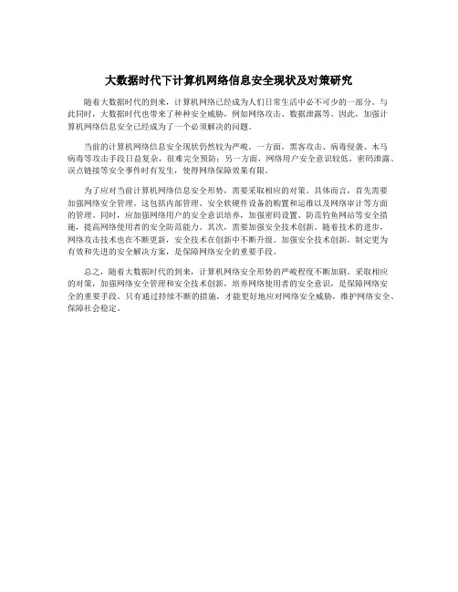 大数据时代下计算机网络信息安全现状及对策研究