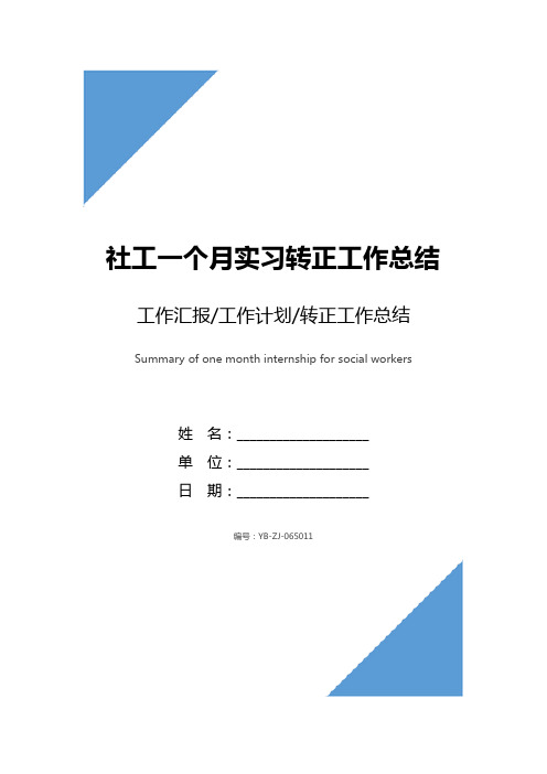 社工一个月实习转正工作总结范文