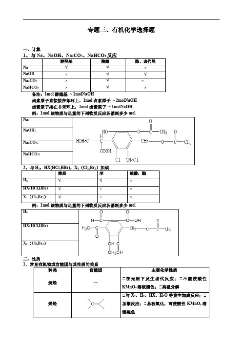 专题三 有机化学-2021-2022学年高三化学总复习选择题专项训练