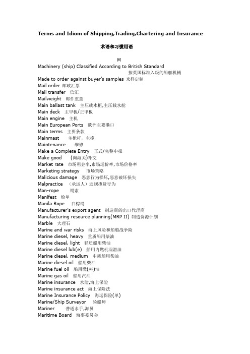 Terms and Idiom of Shipping,Trading,Chartering and Insurance(M)