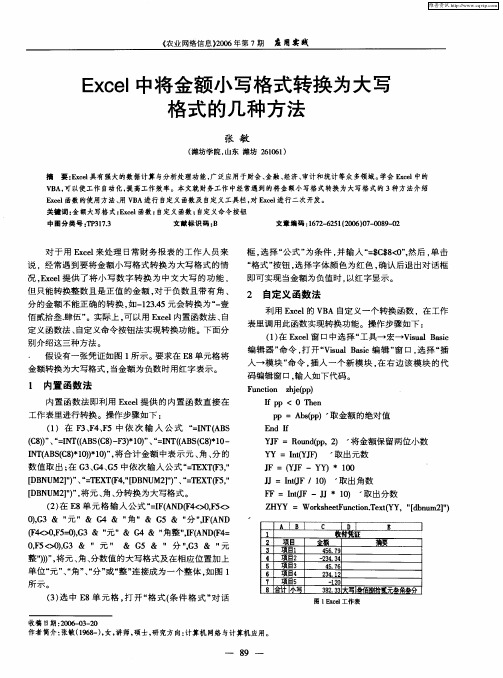 Excel中将金额小写格式转换为大写格式的几种方法