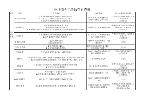 网络安全风险防范自查表