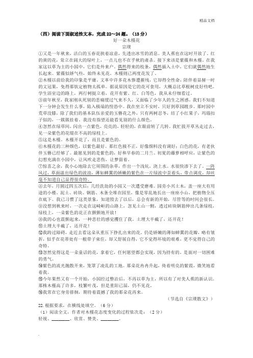 宗璞《好一朵木槿花》中考现代文阅读练习及答案