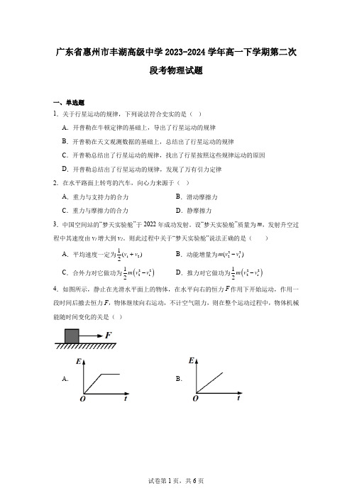 广东省惠州市丰湖高级中学2023-2024学年高一下学期第二次段考物理试题