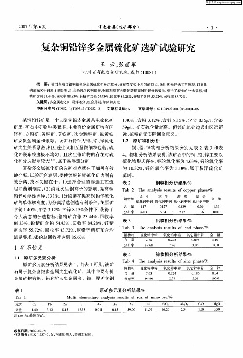 复杂铜铅锌多金属硫化矿选矿试验研究