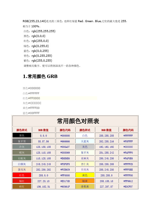 (完整word)RGB颜色值对照表所有颜色大全),推荐文档