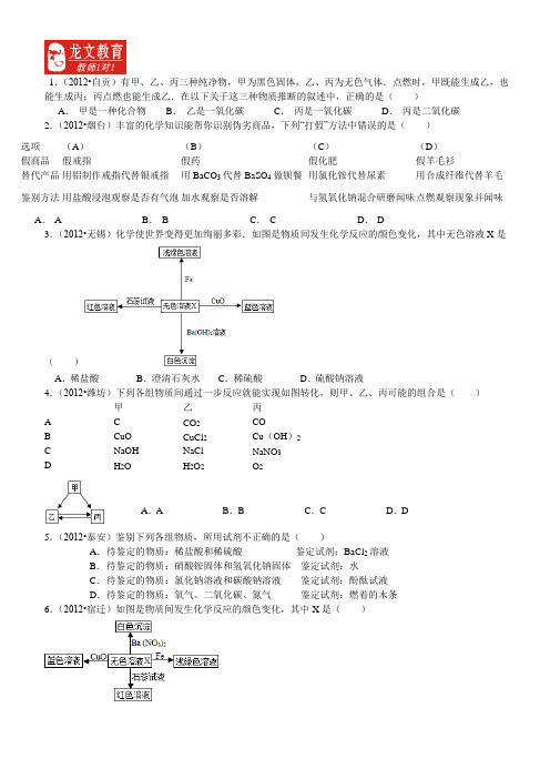 中考题  物质的鉴别和推断2012—2010