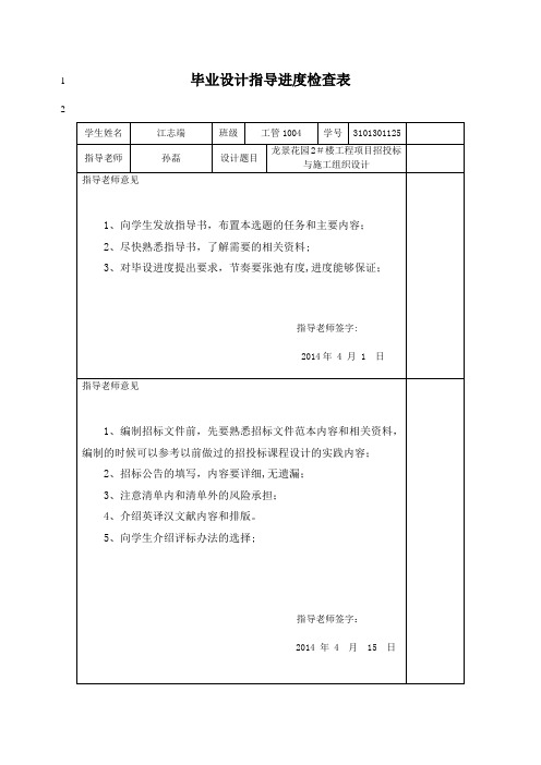 毕业论文指导进度检查表【范本模板】