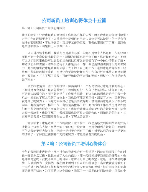 公司新员工培训心得体会十五篇