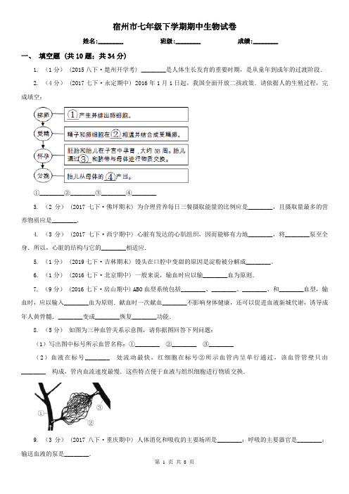 宿州市七年级下学期期中生物试卷