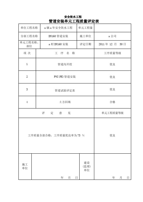 管道安装单元工程质量评定表