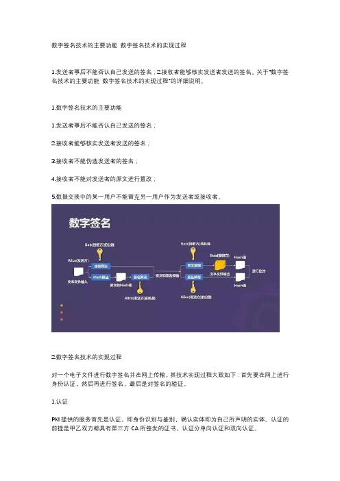 数字签名技术的主要功能 数字签名技术的实现过程