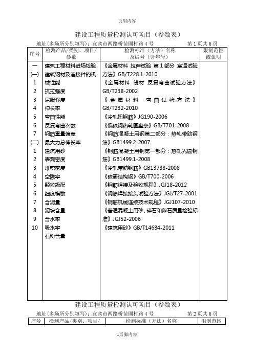 建设工程质量检测认可项目(参数表)