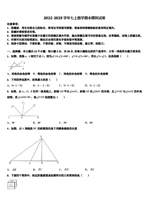 2022年四川省攀枝花十七中学数学七年级第一学期期末联考试题含解析