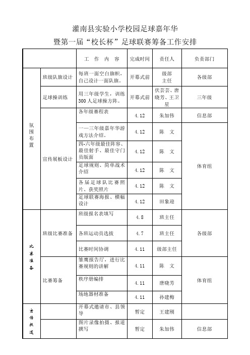 校园足球工作安排表