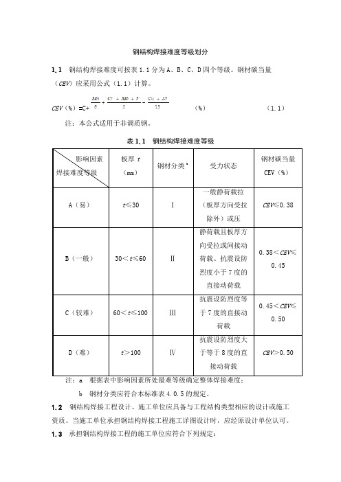 钢结构焊接难度等级划分