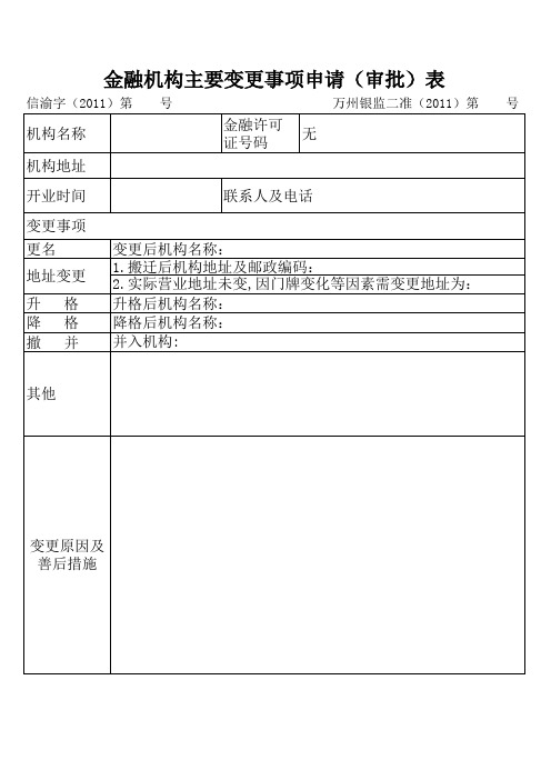 金融机构主要变更事项申请(审批)表