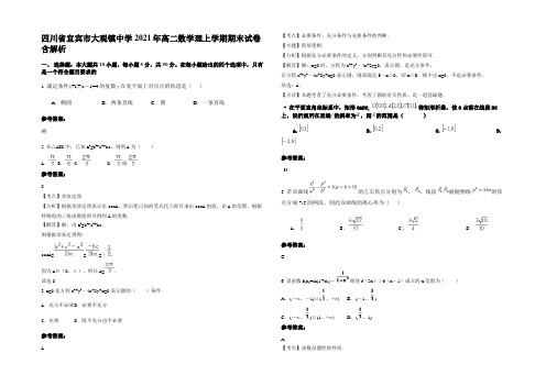 四川省宜宾市大观镇中学2021年高二数学理上学期期末试卷含解析