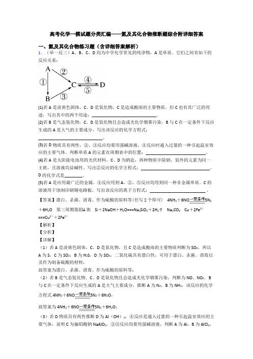 高考化学一模试题分类汇编——氮及其化合物推断题综合附详细答案