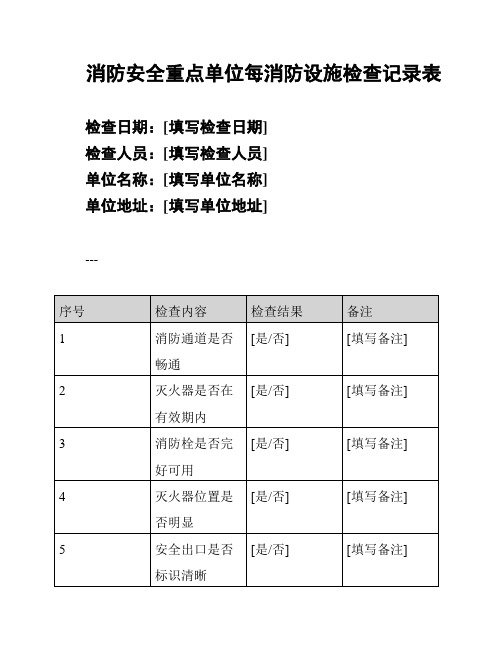 消防安全重点单位每消防设施检查记录表