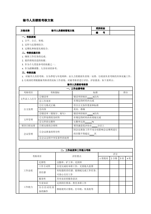 秘书绩效考核方案