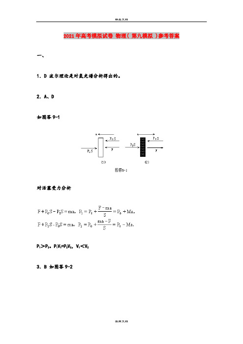 2021年高考模拟试卷 物理( 第九模拟 )参考答案